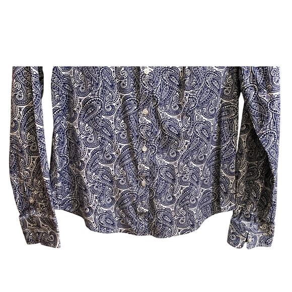 Talbots Shirt Women Size 8 Blue White Paisley Button Front Blouse - Picture 3 of 9